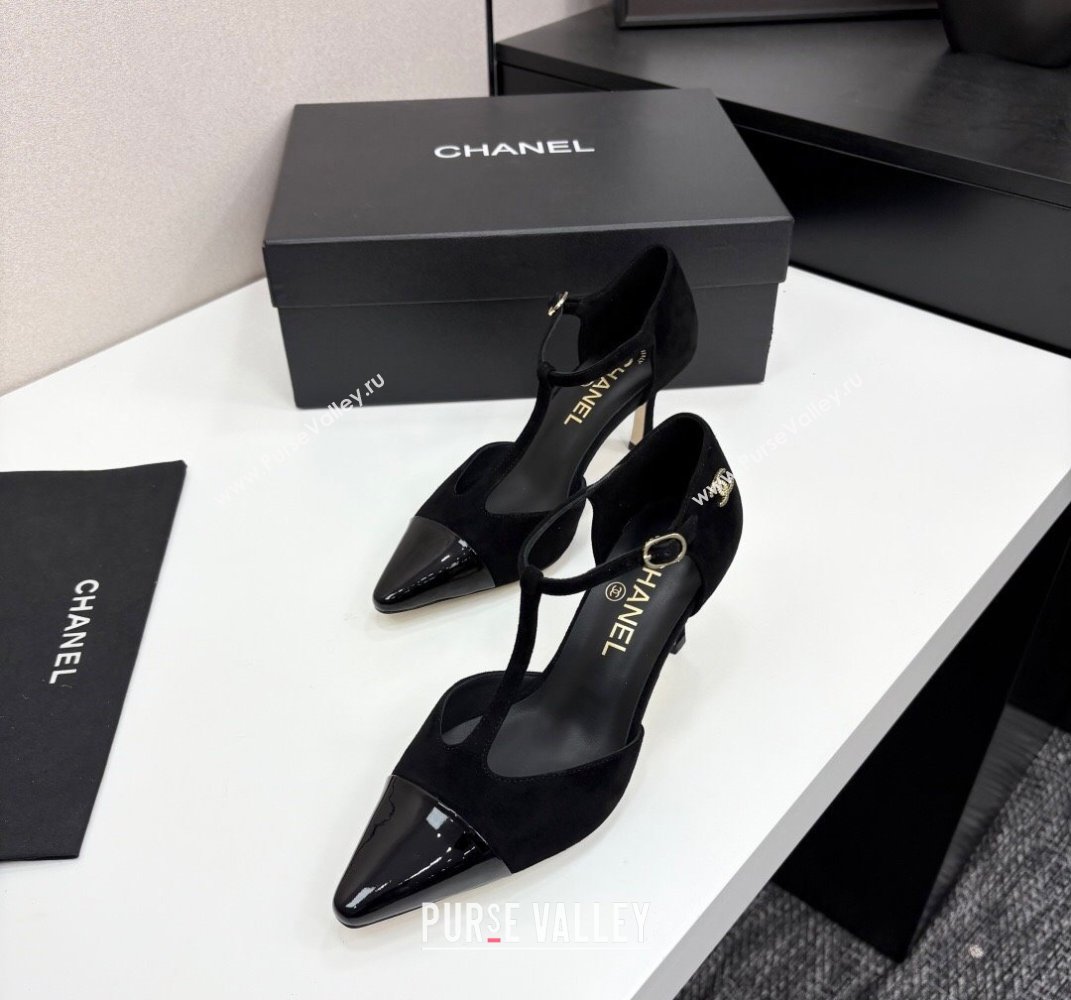 Chanel Suede Patent Leather T Pumps Black 2025 CH061018 (MD-250610104)