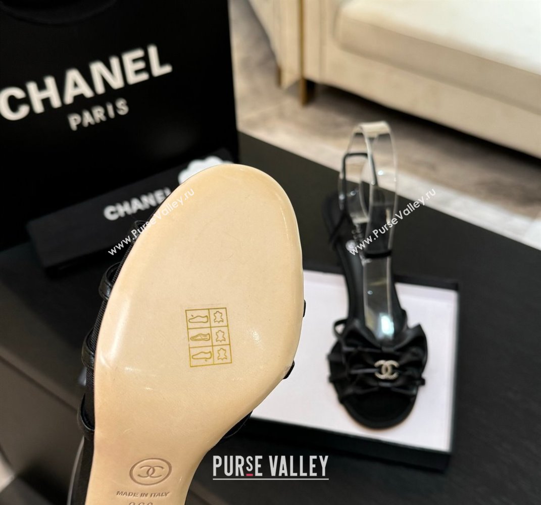 Chanel Lambskin Heel Sandals with Double Bow Black 2025 CH061019 (MD-250610109)