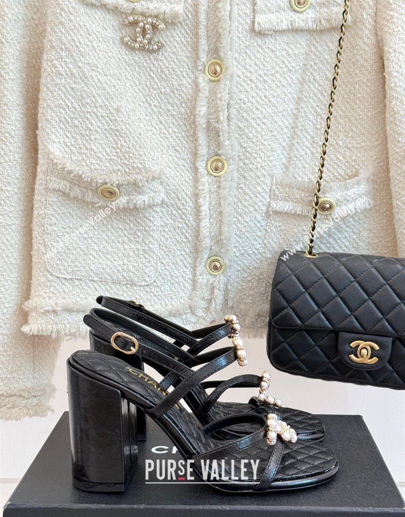 Chanel Calfskin High Heel Sandals with Pearl Bloom Black 2025 CH061020 (MD-250610116)