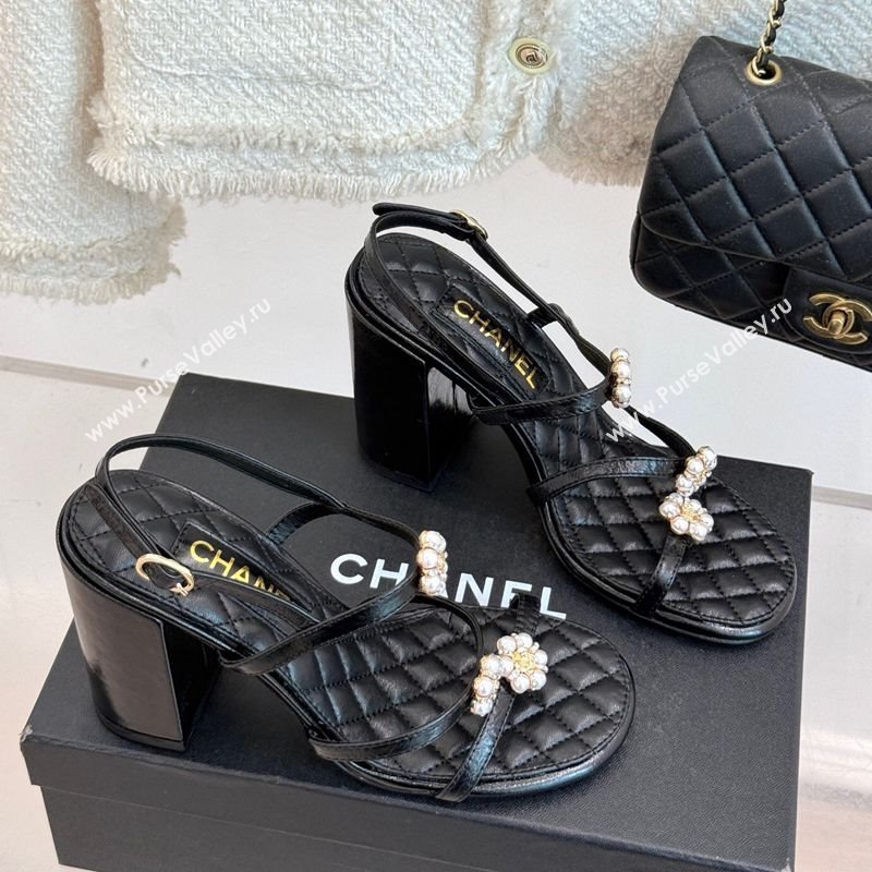 Chanel Calfskin High Heel Sandals with Pearl Bloom Black 2025 CH061020 (MD-250610116)