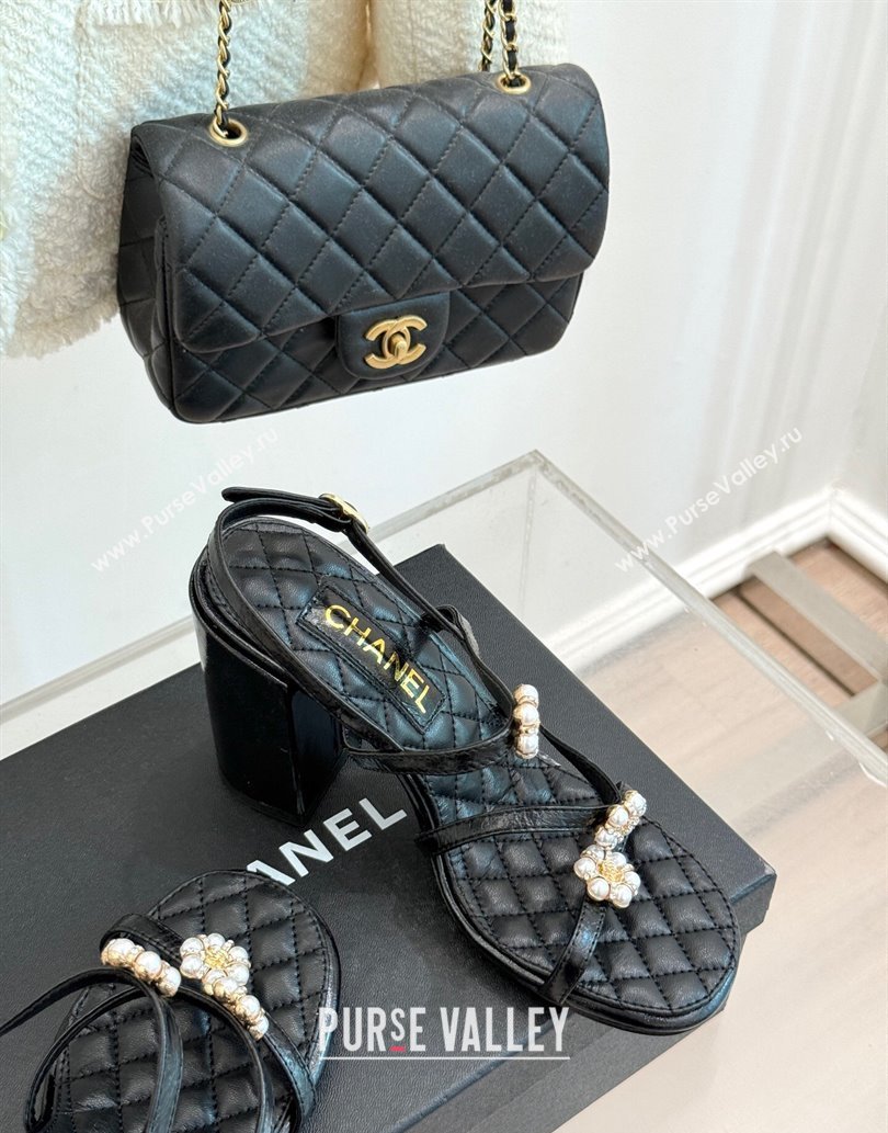 Chanel Calfskin High Heel Sandals with Pearl Bloom Black 2025 CH061020 (MD-250610116)