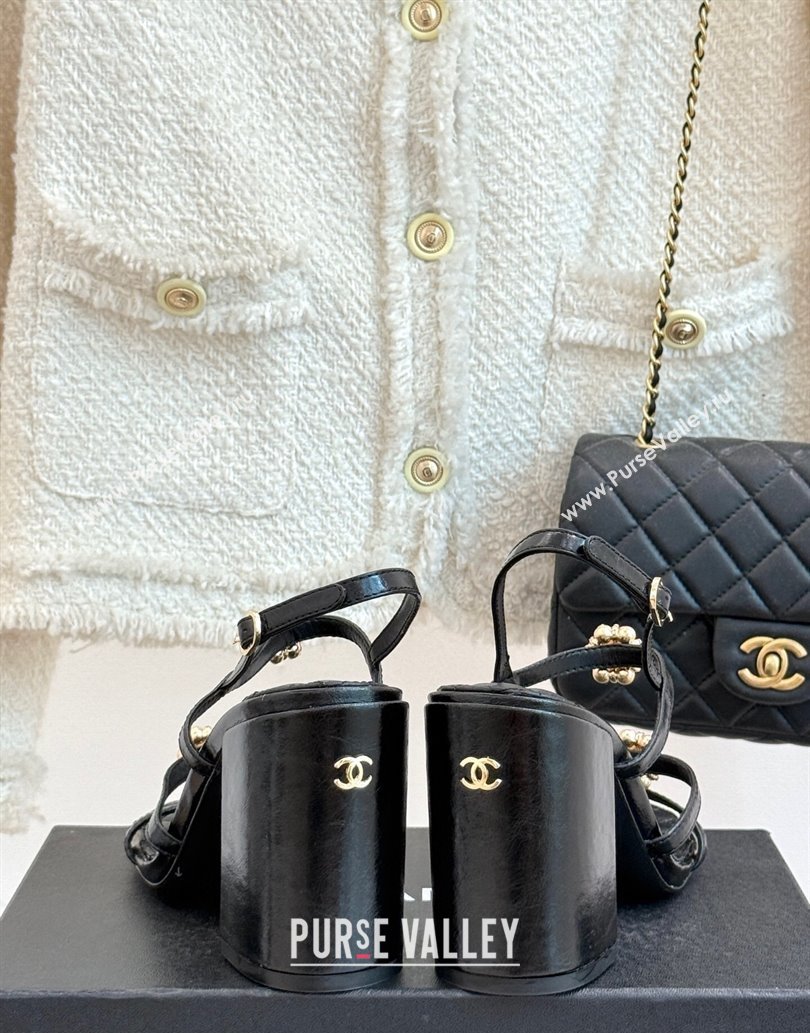 Chanel Calfskin High Heel Sandals with Pearl Bloom Black 2025 CH061020 (MD-250610116)