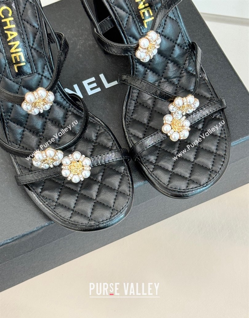 Chanel Calfskin High Heel Sandals with Pearl Bloom Black 2025 CH061020 (MD-250610116)