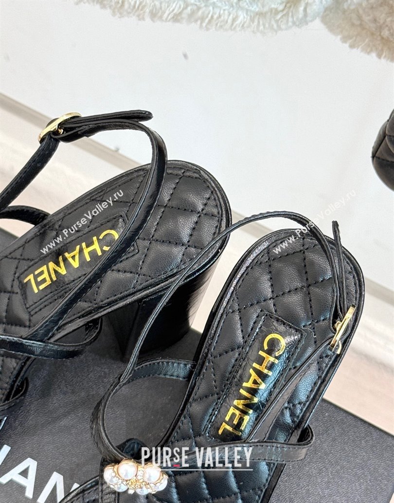 Chanel Calfskin High Heel Sandals with Pearl Bloom Black 2025 CH061020 (MD-250610116)