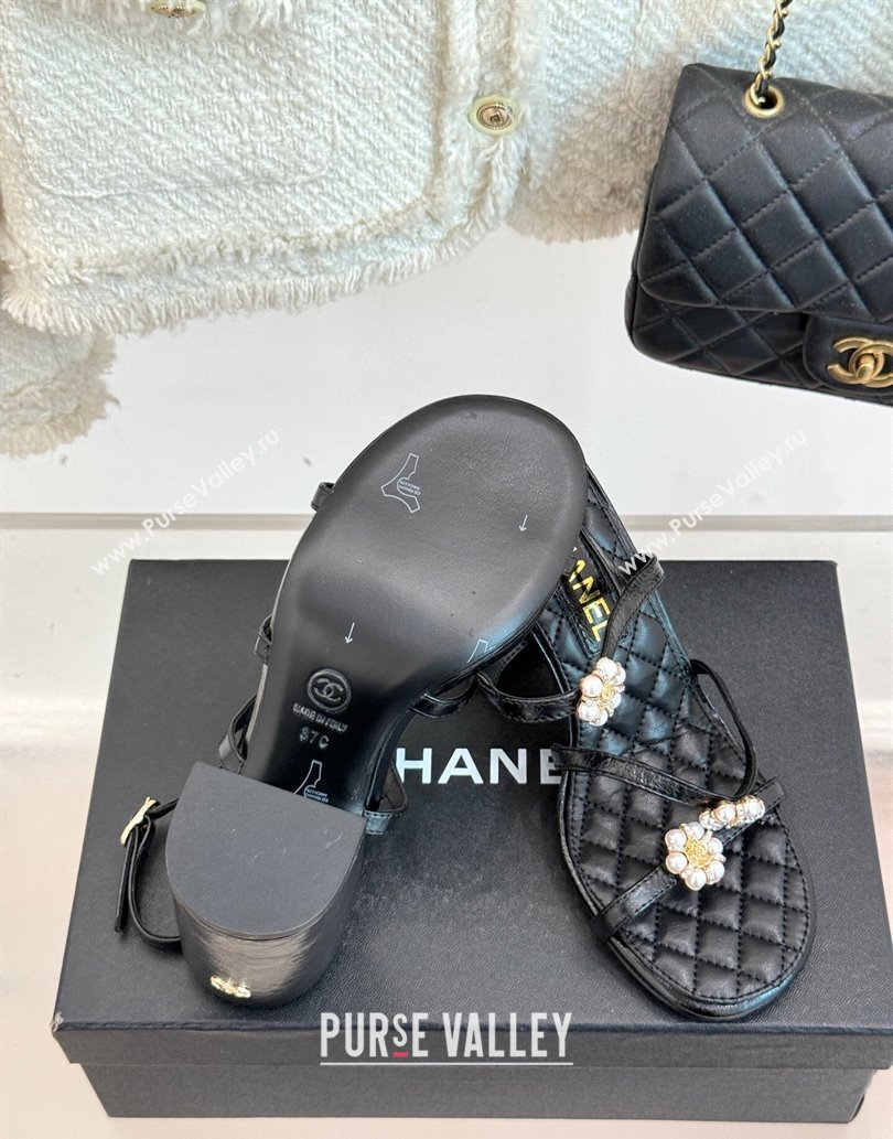 Chanel Calfskin High Heel Sandals with Pearl Bloom Black 2025 CH061020 (MD-250610116)