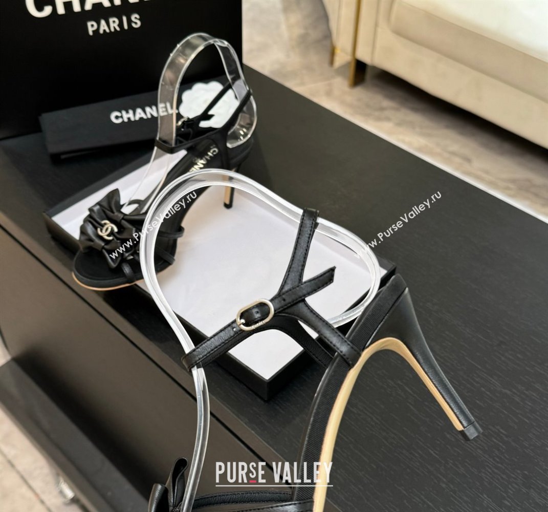 Chanel Lambskin Heel Sandals with Double Bow Black 2025 CH061019 (MD-250610109)