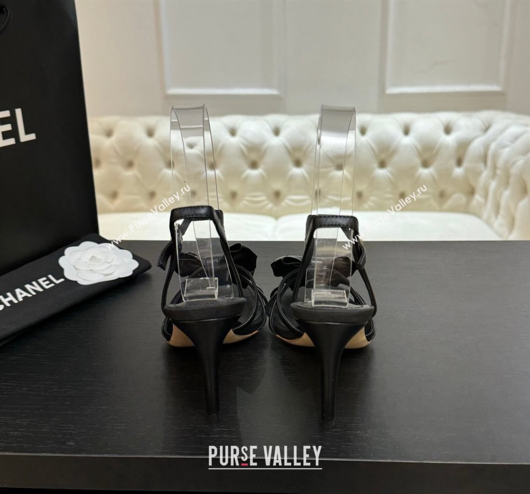 Chanel Lambskin Heel Sandals with Double Bow Black 2025 CH061019 (MD-250610109)