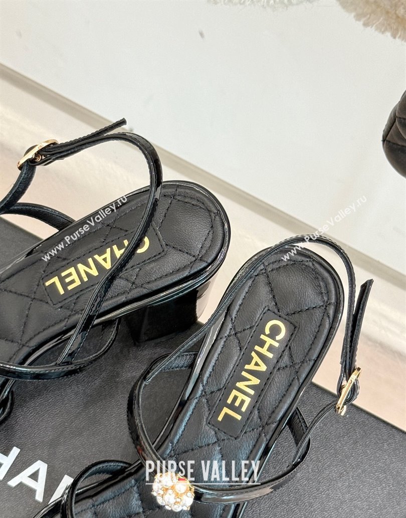 Chanel Calfskin Leather Heel Sandals with Pearl Bloom Black 2025 CH061020 (MD-250610117)