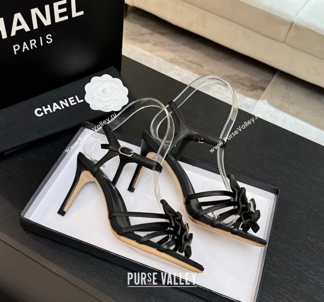 Chanel Lambskin Heel Sandals with Double Bow Black 2025 CH061019 (MD-250610109)