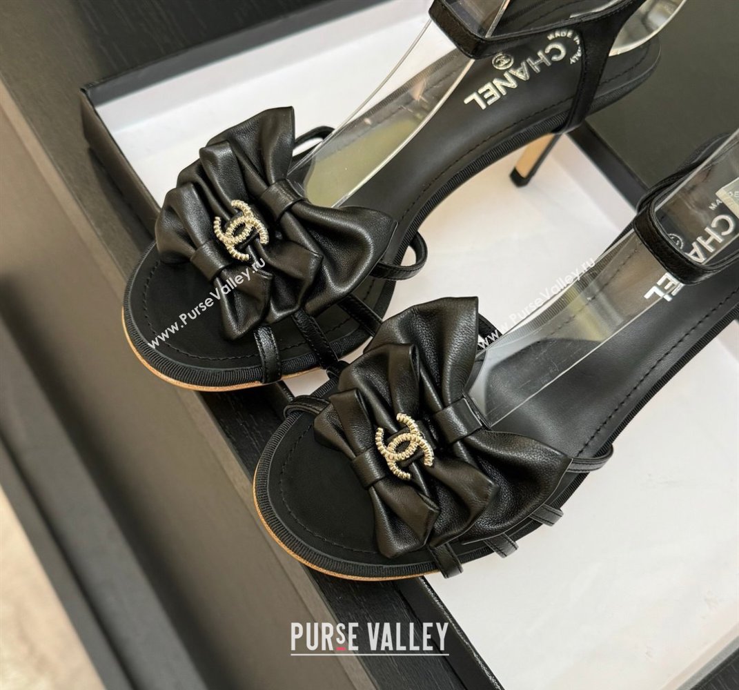 Chanel Lambskin Heel Sandals with Double Bow Black 2025 CH061019 (MD-250610109)