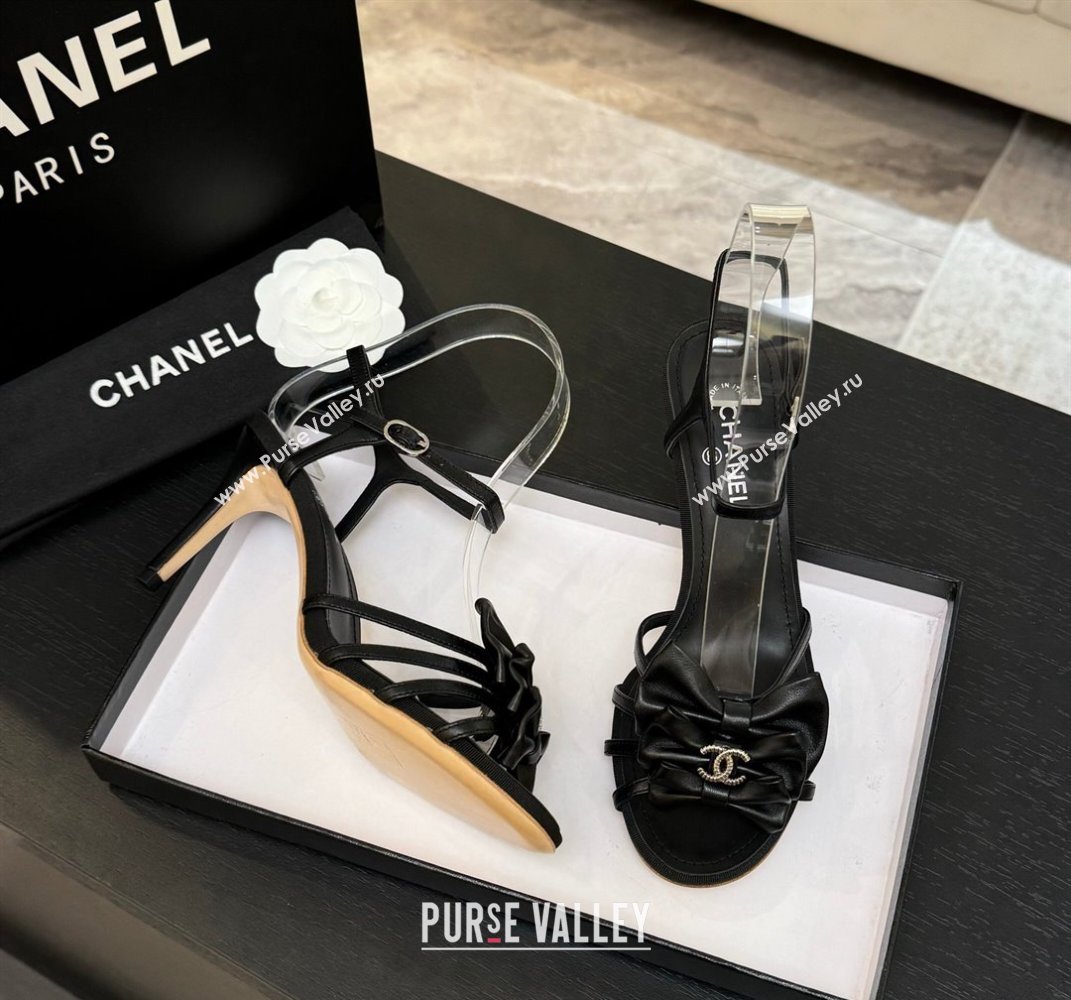 Chanel Lambskin Heel Sandals with Double Bow Black 2025 CH061019 (MD-250610109)