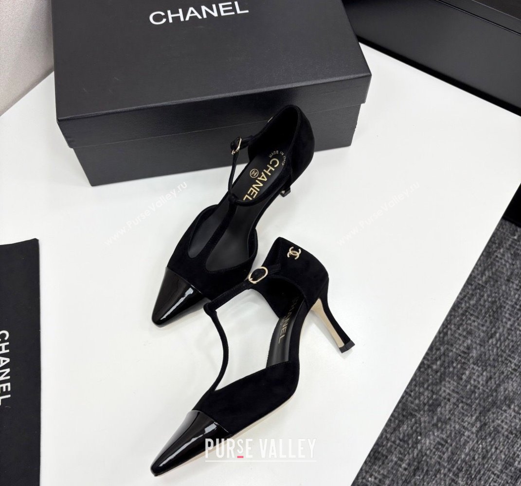 Chanel Suede Patent Leather T Pumps Black 2025 CH061018 (MD-250610104)