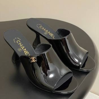 Chanel Patent Calfskin Heel Slides Sandal 8.5cm Black 2025 CH061015 (MD-250610085)