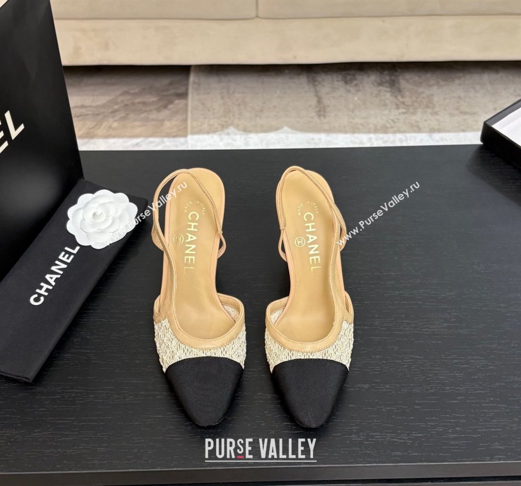 Chanel Embroidery Grosgrain Slingback Pumps 9cm Beige 2025 G45509 (MD-250610124)