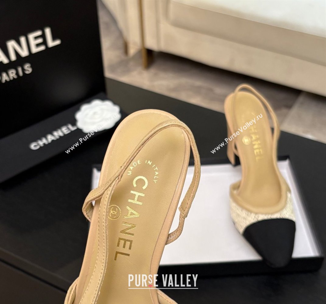Chanel Embroidery Grosgrain Slingback Pumps 9cm Beige 2025 G45509 (MD-250610124)