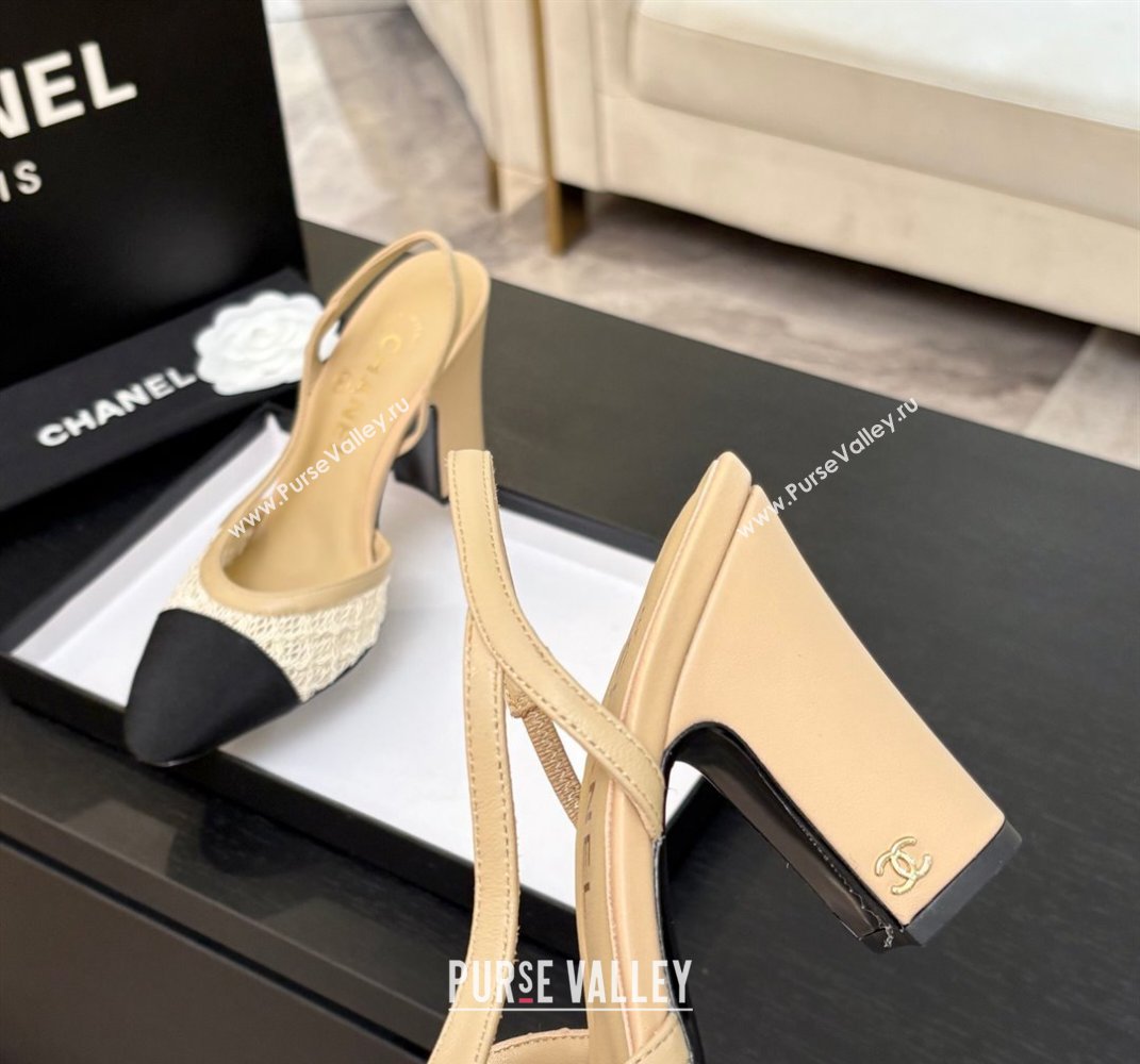 Chanel Embroidery Grosgrain Slingback Pumps 9cm Beige 2025 G45509 (MD-250610124)