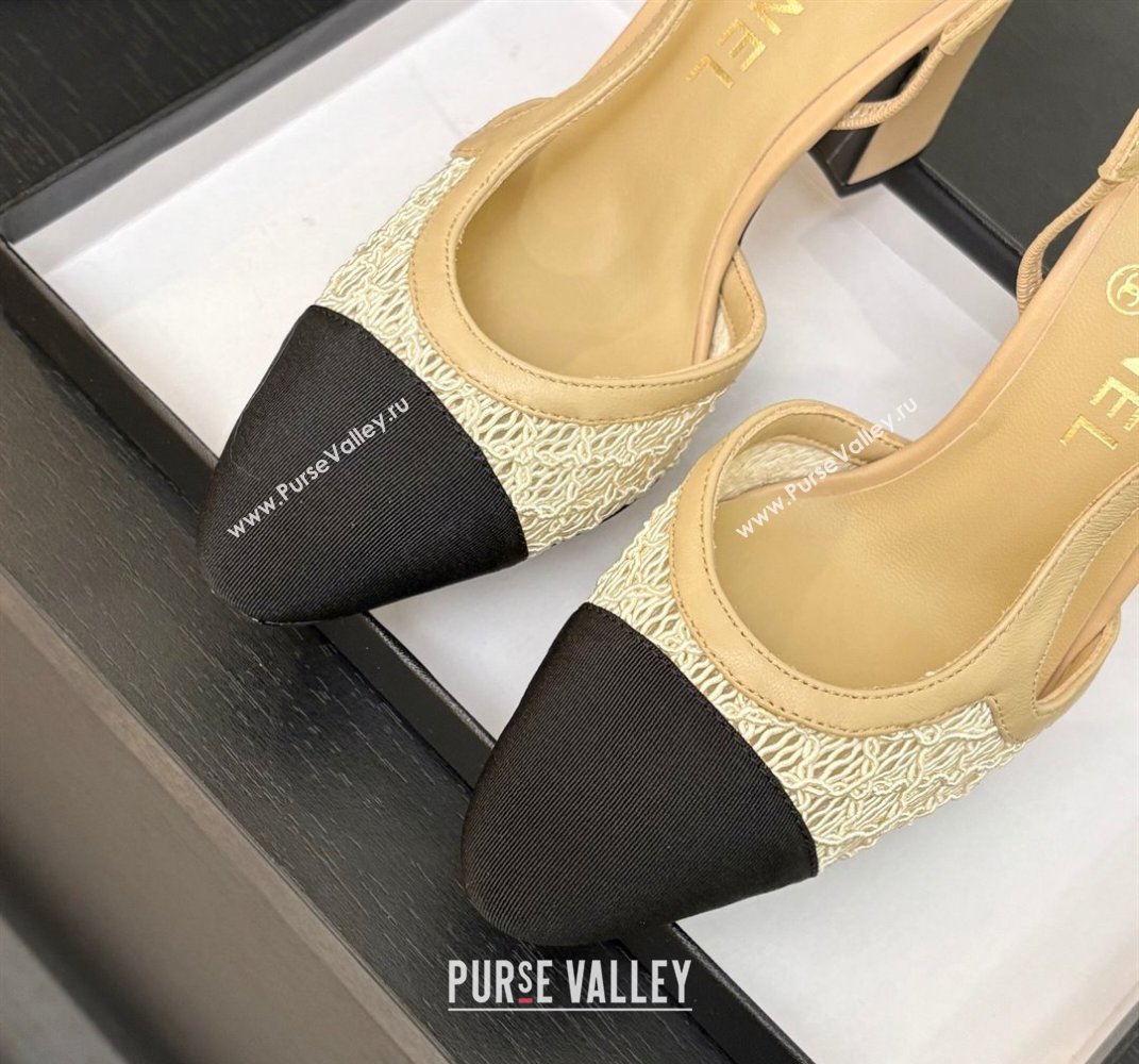 Chanel Embroidery Grosgrain Slingback Pumps 9cm Beige 2025 G45509 (MD-250610124)