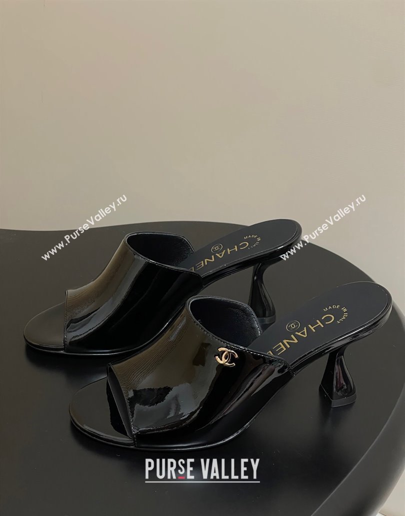 Chanel Patent Calfskin Heel Slides Sandal 8.5cm Black 2025 CH061015 (MD-250610085)