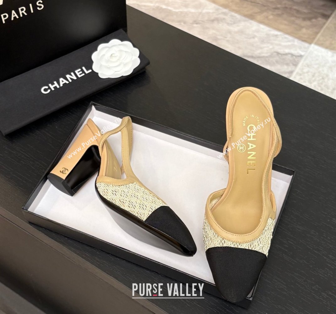 Chanel Embroidery Grosgrain Slingback Pumps 9cm Beige 2025 G45509 (MD-250610124)