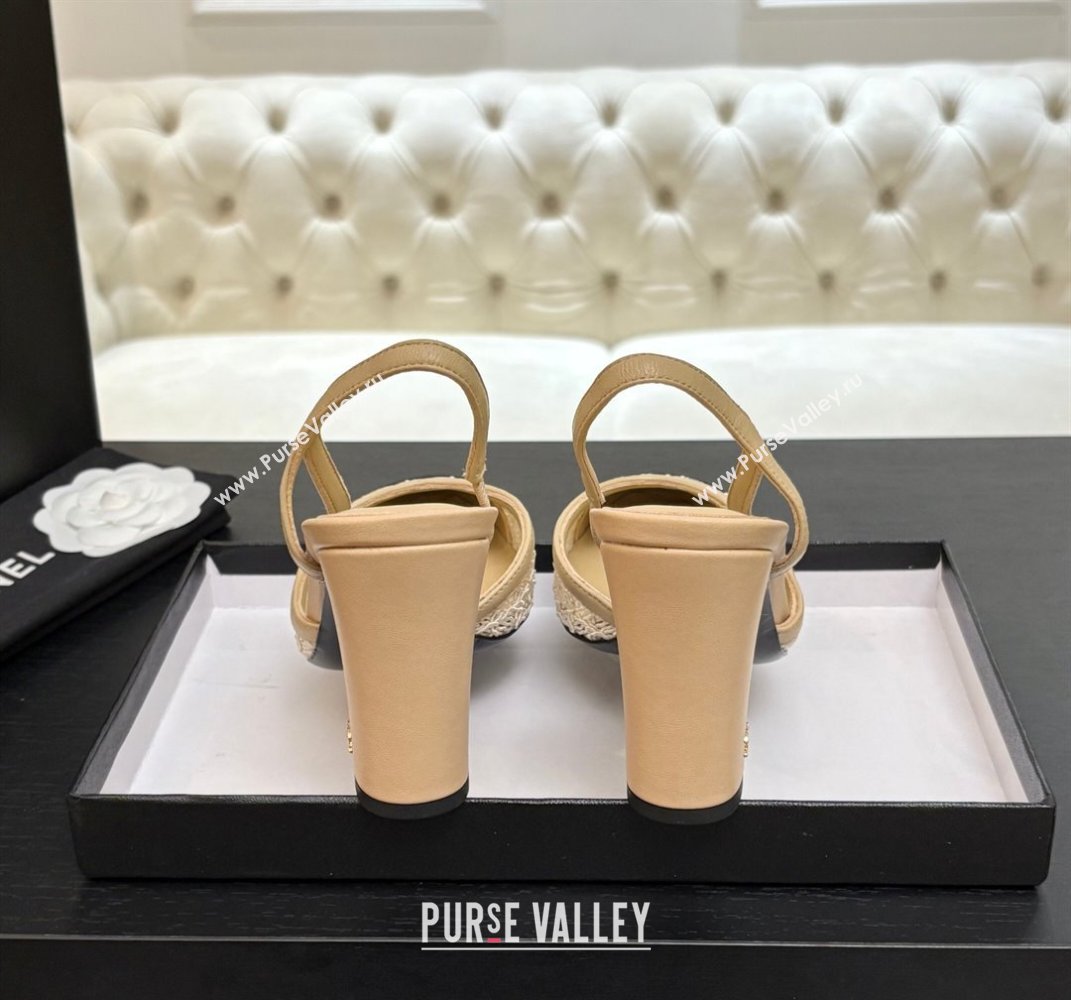 Chanel Embroidery Grosgrain Slingback Pumps 9cm Beige 2025 G45509 (MD-250610124)
