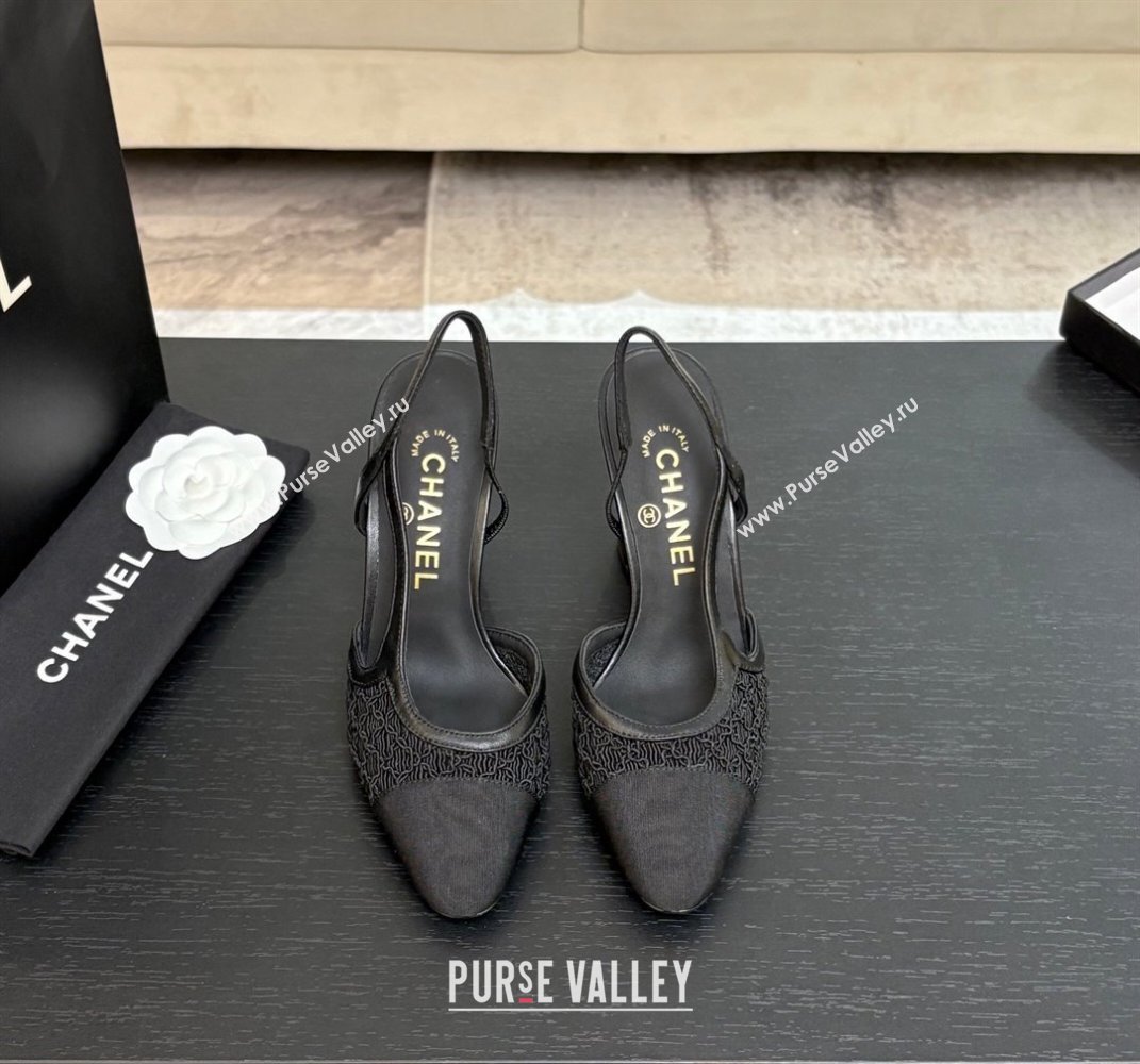 Chanel Embroidery Grosgrain Slingback Pumps 9cm Black 2025 G45509 (MD-250610125)