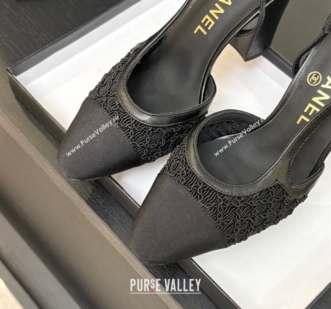 Chanel Embroidery Grosgrain Slingback Pumps 9cm Black 2025 G45509 (MD-250610125)