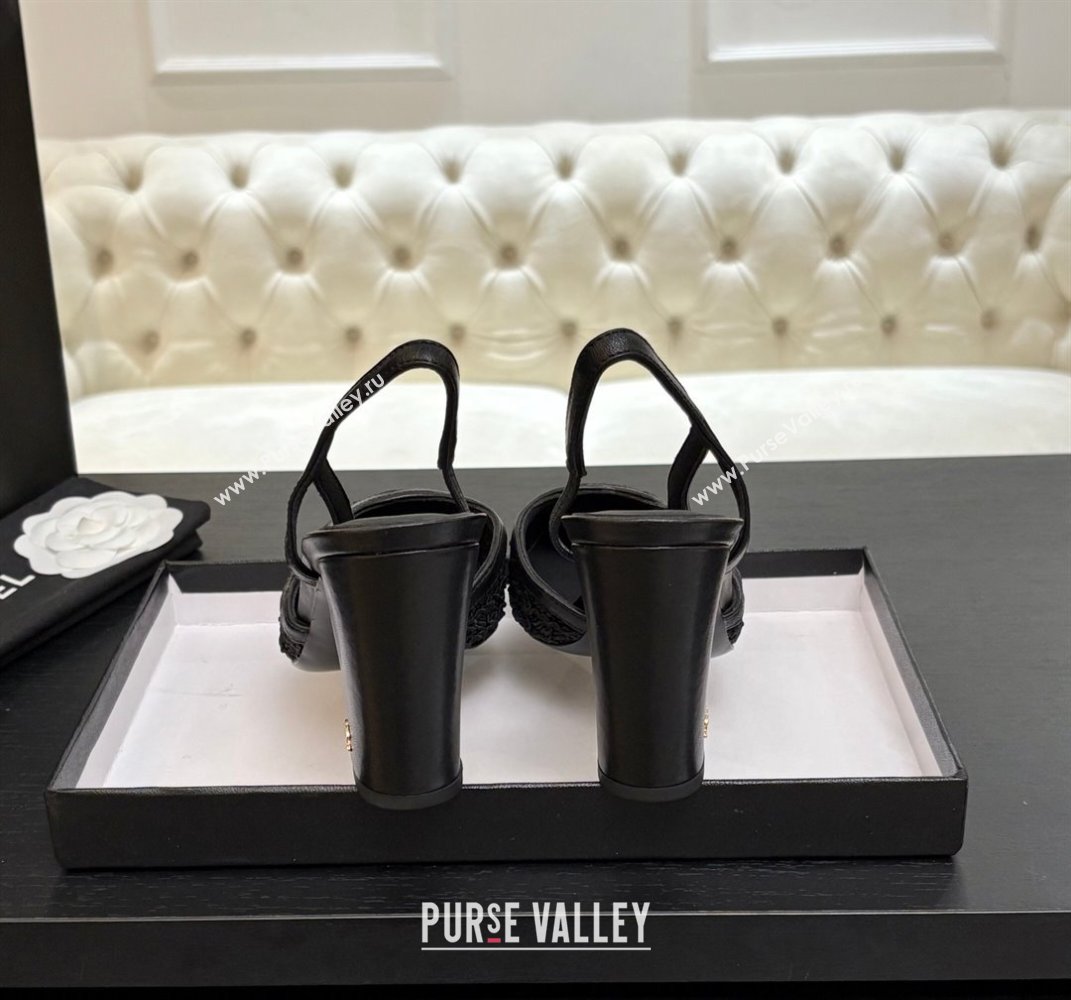 Chanel Embroidery Grosgrain Slingback Pumps 9cm Black 2025 G45509 (MD-250610125)