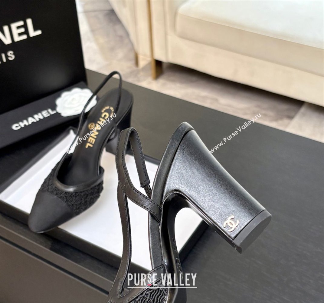Chanel Embroidery Grosgrain Slingback Pumps 9cm Black 2025 G45509 (MD-250610125)