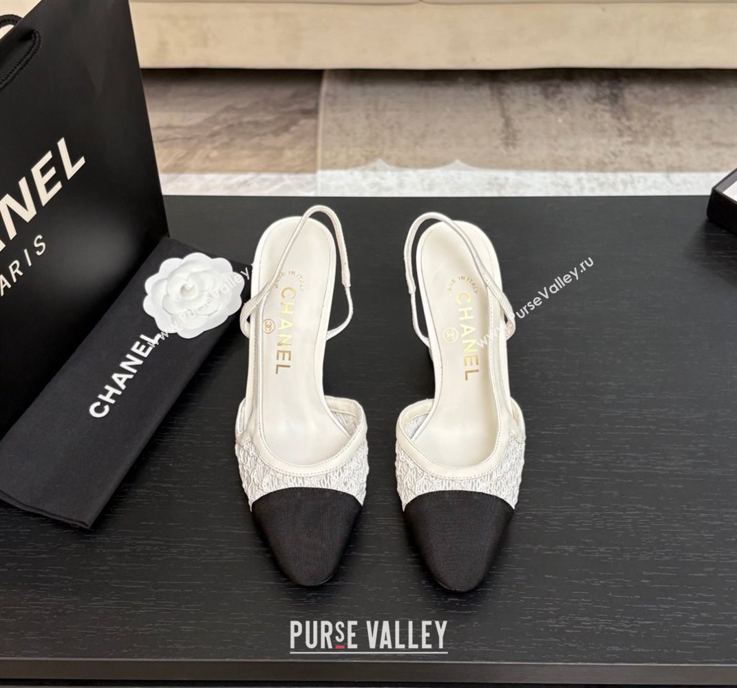Chanel Embroidery Grosgrain Slingback Pumps 9cm White 2025 G45509 (MD-250610126)
