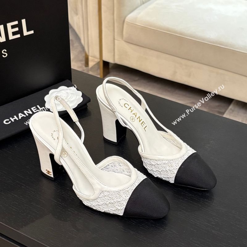 Chanel Embroidery Grosgrain Slingback Pumps 9cm White 2025 G45509 (MD-250610126)