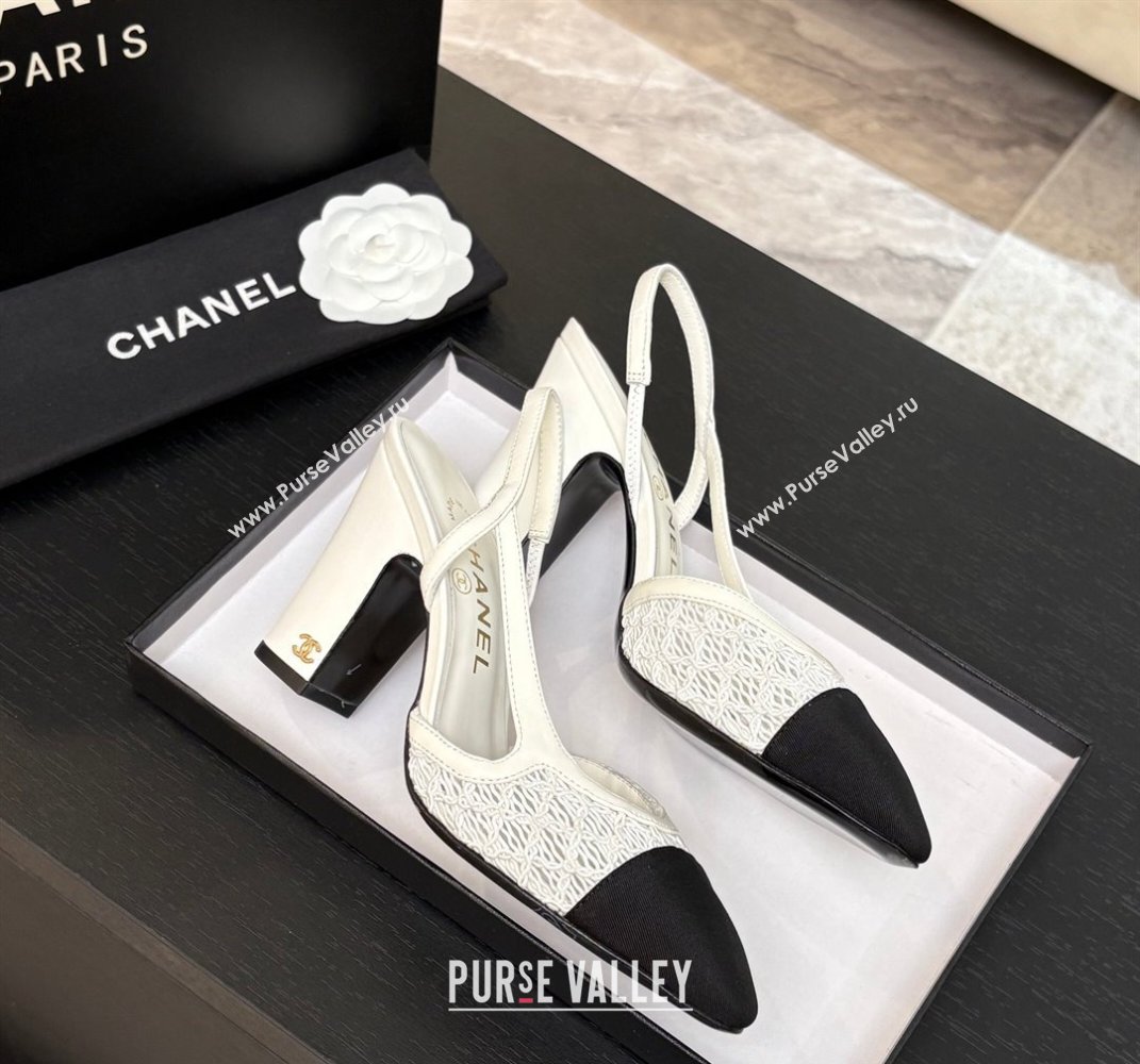 Chanel Embroidery Grosgrain Slingback Pumps 9cm White 2025 G45509 (MD-250610126)
