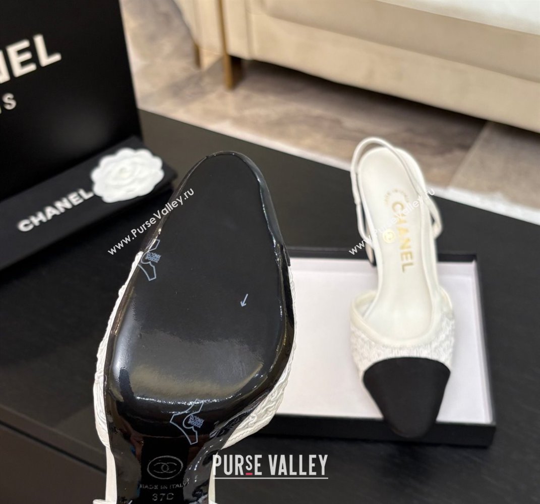 Chanel Embroidery Grosgrain Slingback Pumps 9cm White 2025 G45509 (MD-250610126)