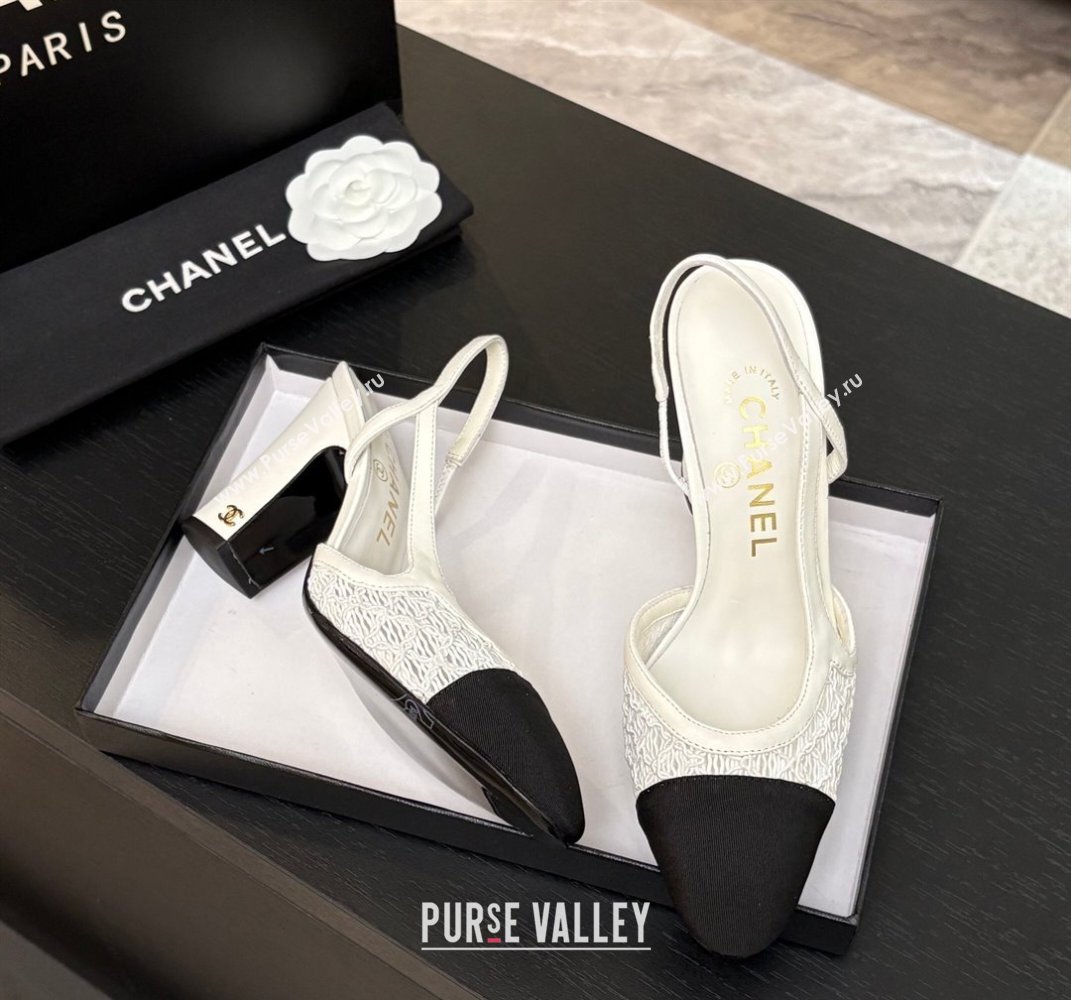 Chanel Embroidery Grosgrain Slingback Pumps 9cm White 2025 G45509 (MD-250610126)