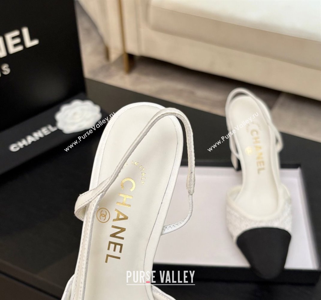Chanel Embroidery Grosgrain Slingback Pumps 9cm White 2025 G45509 (MD-250610126)