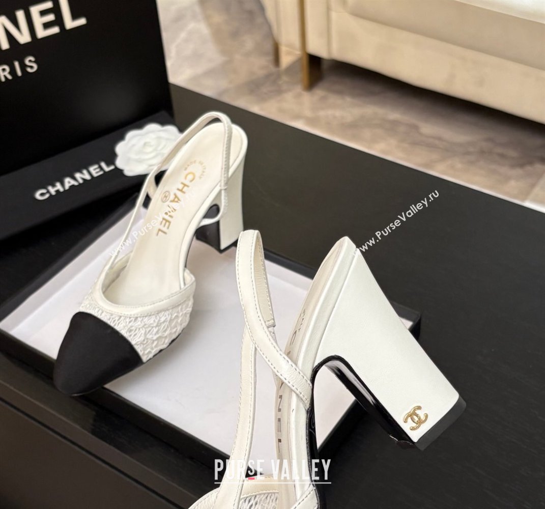 Chanel Embroidery Grosgrain Slingback Pumps 9cm White 2025 G45509 (MD-250610126)