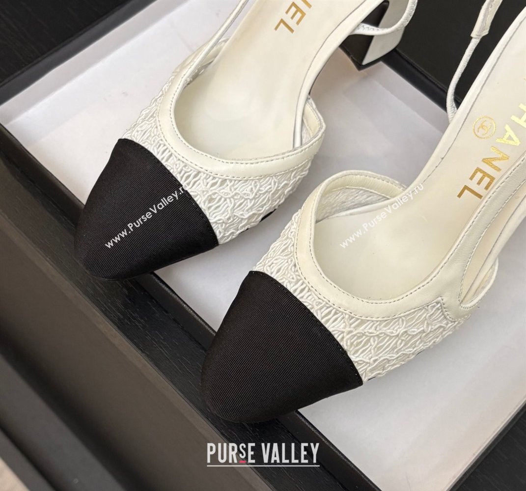 Chanel Embroidery Grosgrain Slingback Pumps 9cm White 2025 G45509 (MD-250610126)