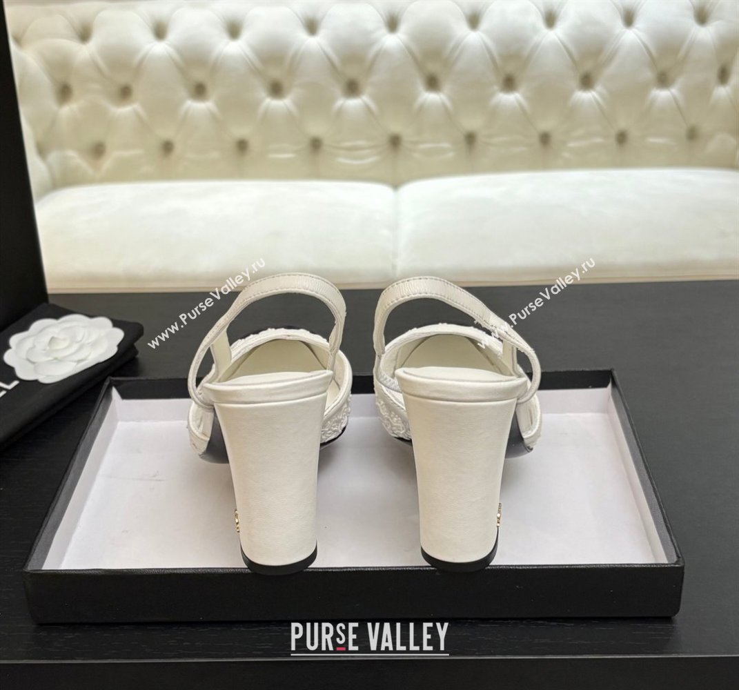 Chanel Embroidery Grosgrain Slingback Pumps 9cm White 2025 G45509 (MD-250610126)