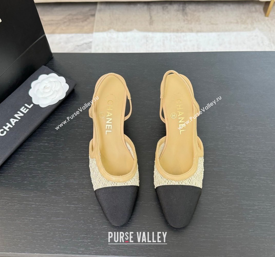 Chanel Embroidery Grosgrain Slingback Pumps 6cm Beige 2025 G31318 (MD-250610127)