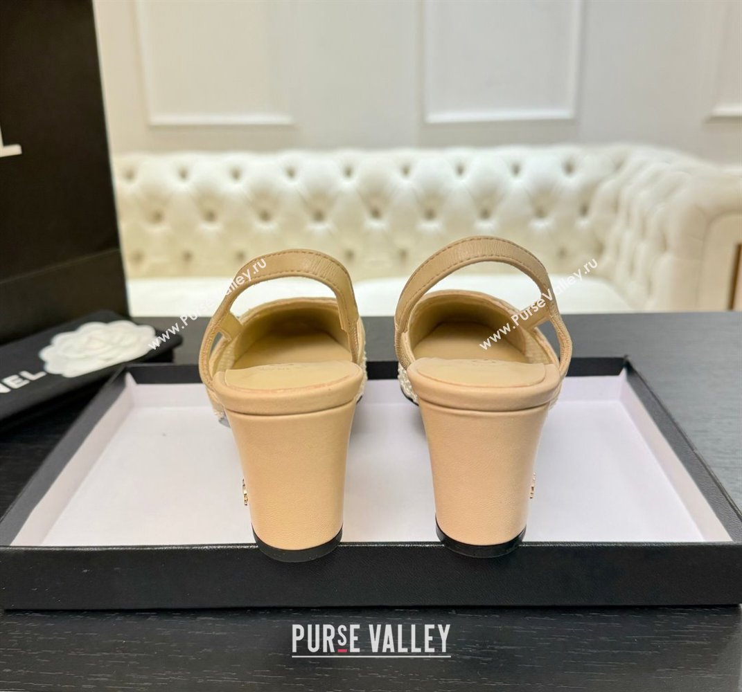 Chanel Embroidery Grosgrain Slingback Pumps 6cm Beige 2025 G31318 (MD-250610127)
