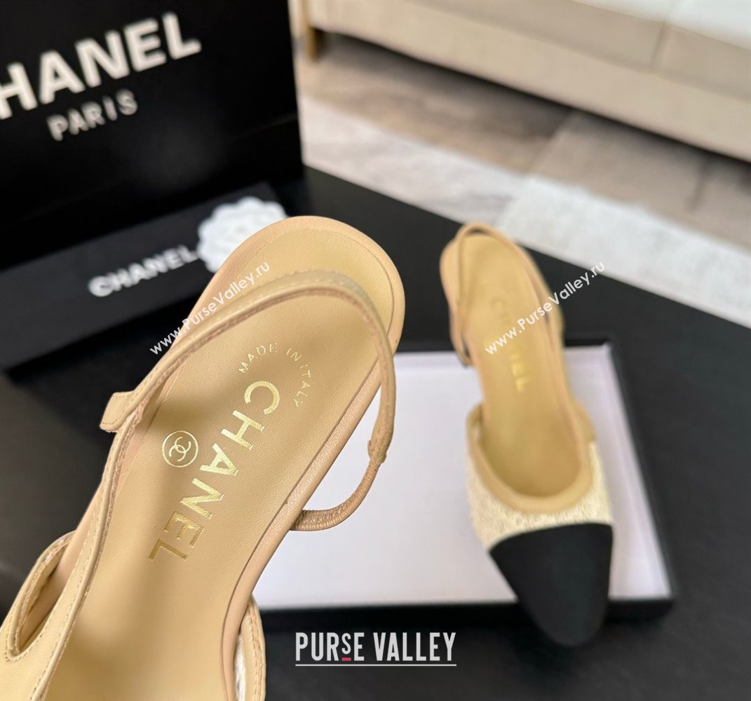 Chanel Embroidery Grosgrain Slingback Pumps 6cm Beige 2025 G31318 (MD-250610127)