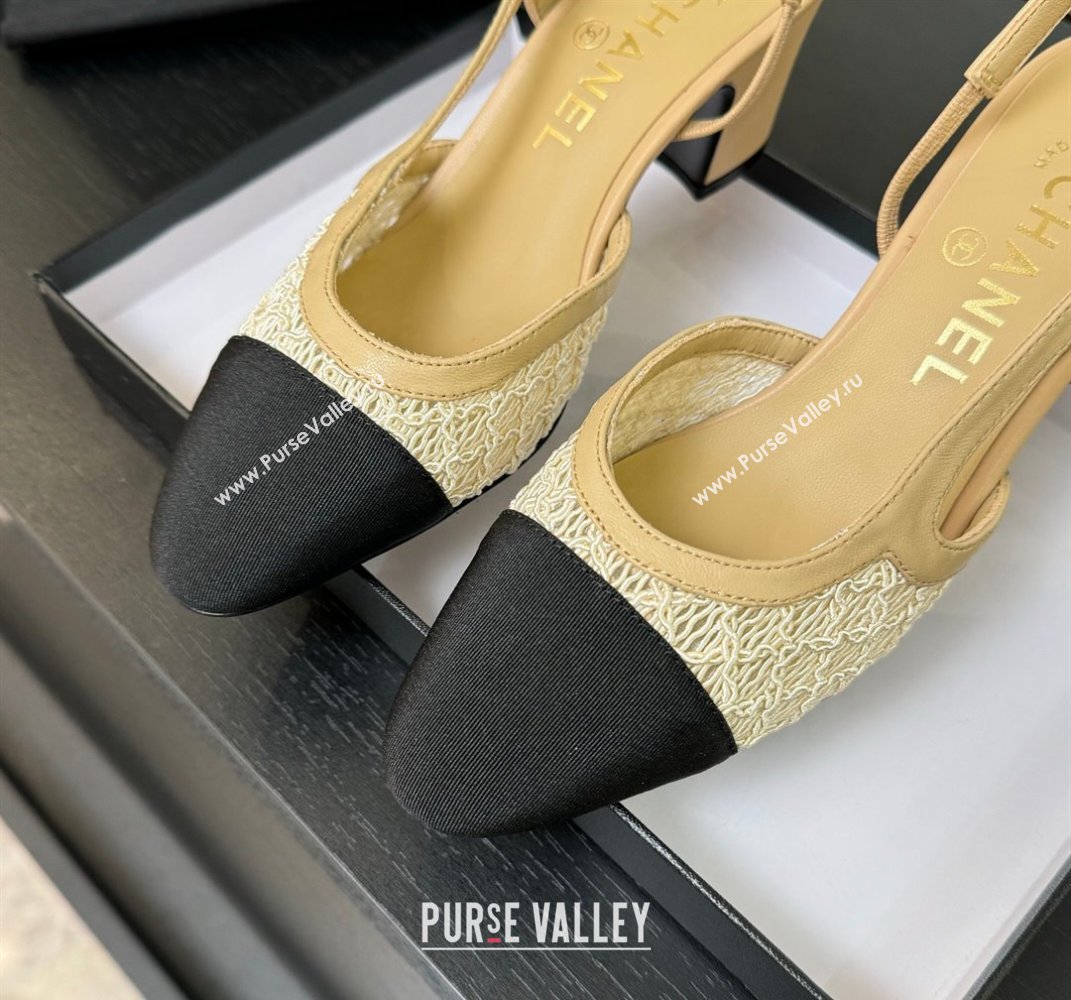 Chanel Embroidery Grosgrain Slingback Pumps 6cm Beige 2025 G31318 (MD-250610127)