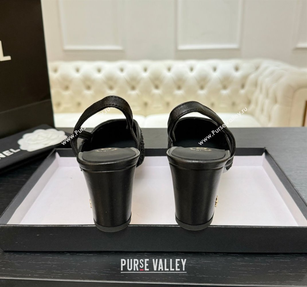 Chanel Embroidery Grosgrain Slingback Pumps 6cm Black 2025 G31318 (MD-250610128)