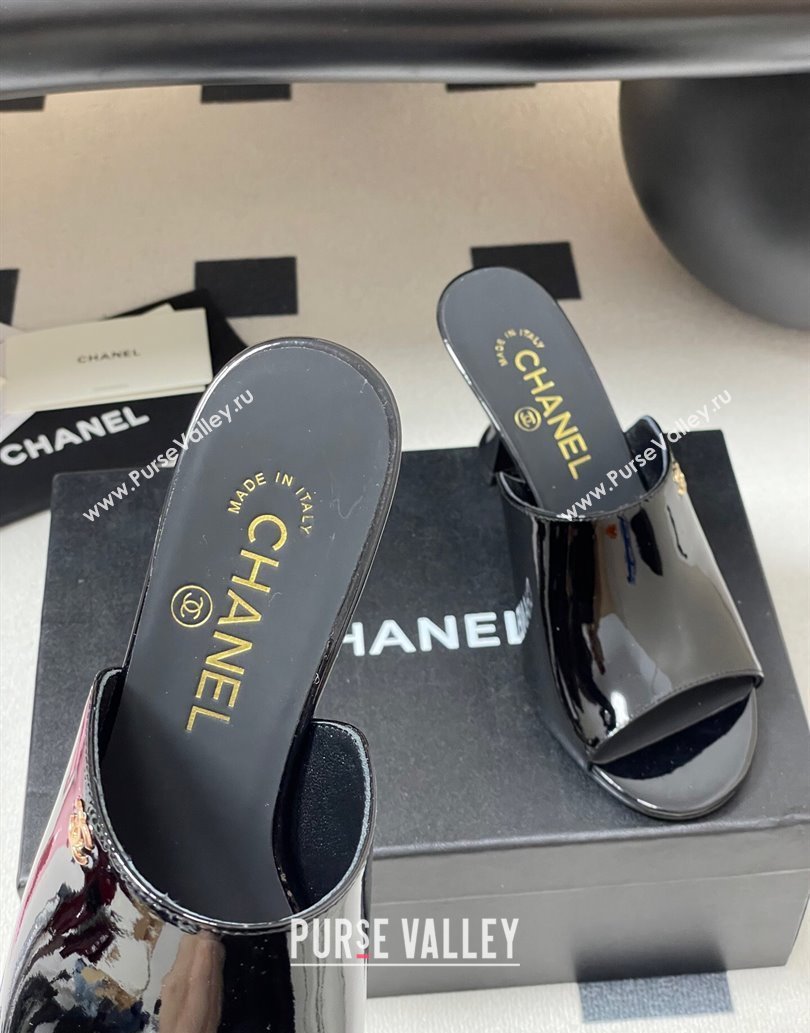 Chanel Patent Calfskin Heel Slides Sandal 8.5cm Black 2025 CH061015 (MD-250610085)