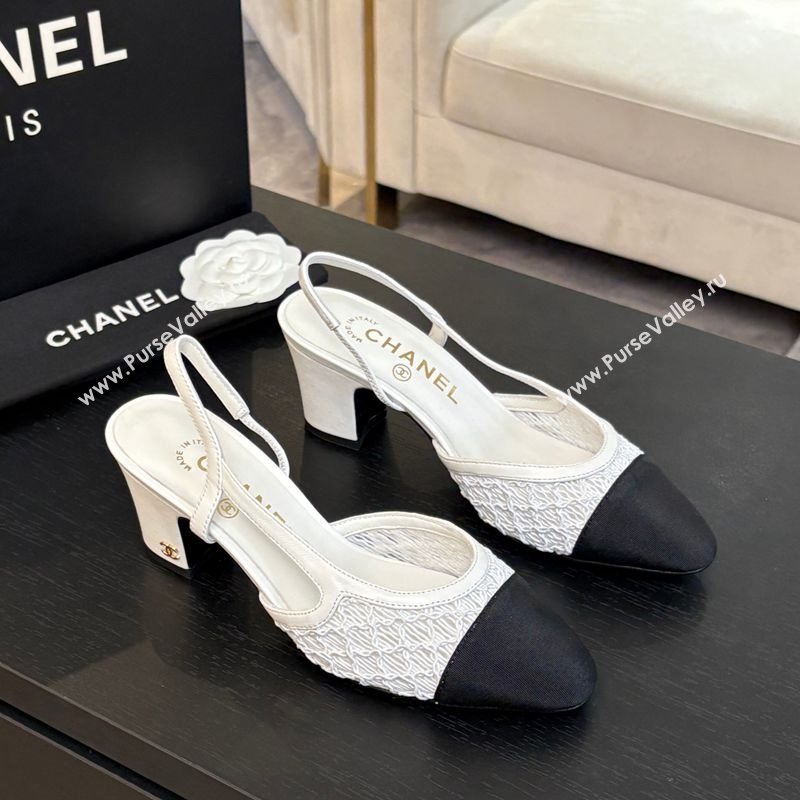 Chanel Embroidery Grosgrain Slingback Pumps 6cm White 2025 G31318 (MD-250610129)