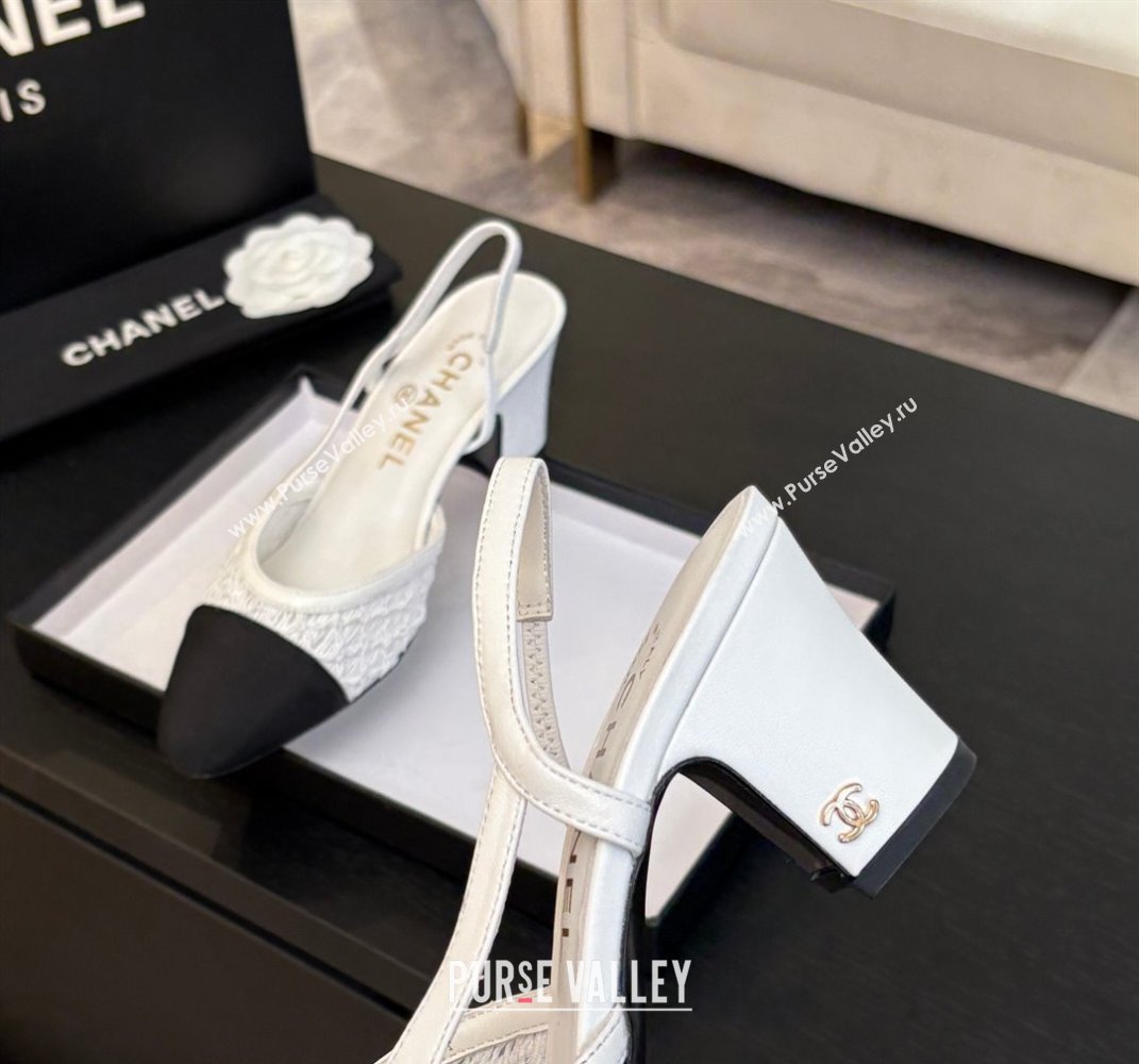 Chanel Embroidery Grosgrain Slingback Pumps 6cm White 2025 G31318 (MD-250610129)