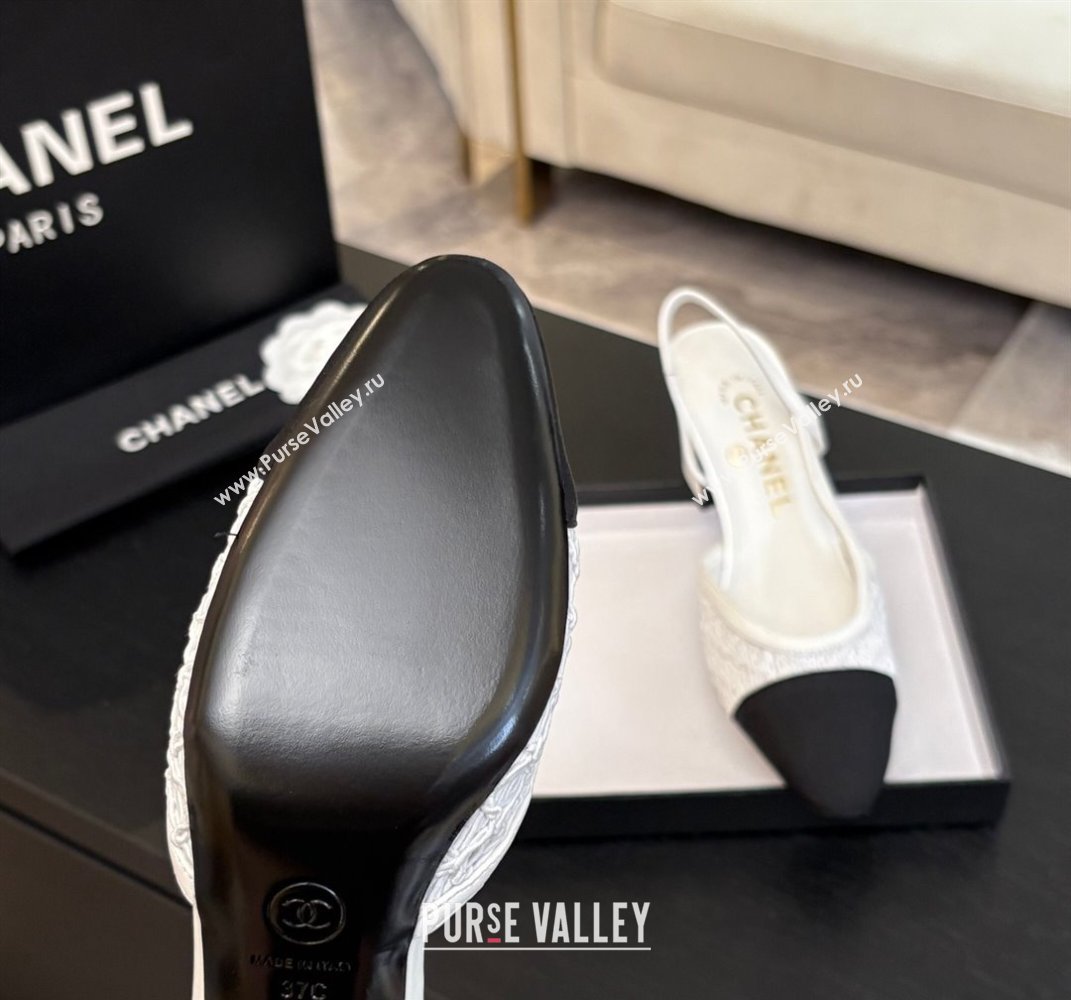 Chanel Embroidery Grosgrain Slingback Pumps 6cm White 2025 G31318 (MD-250610129)