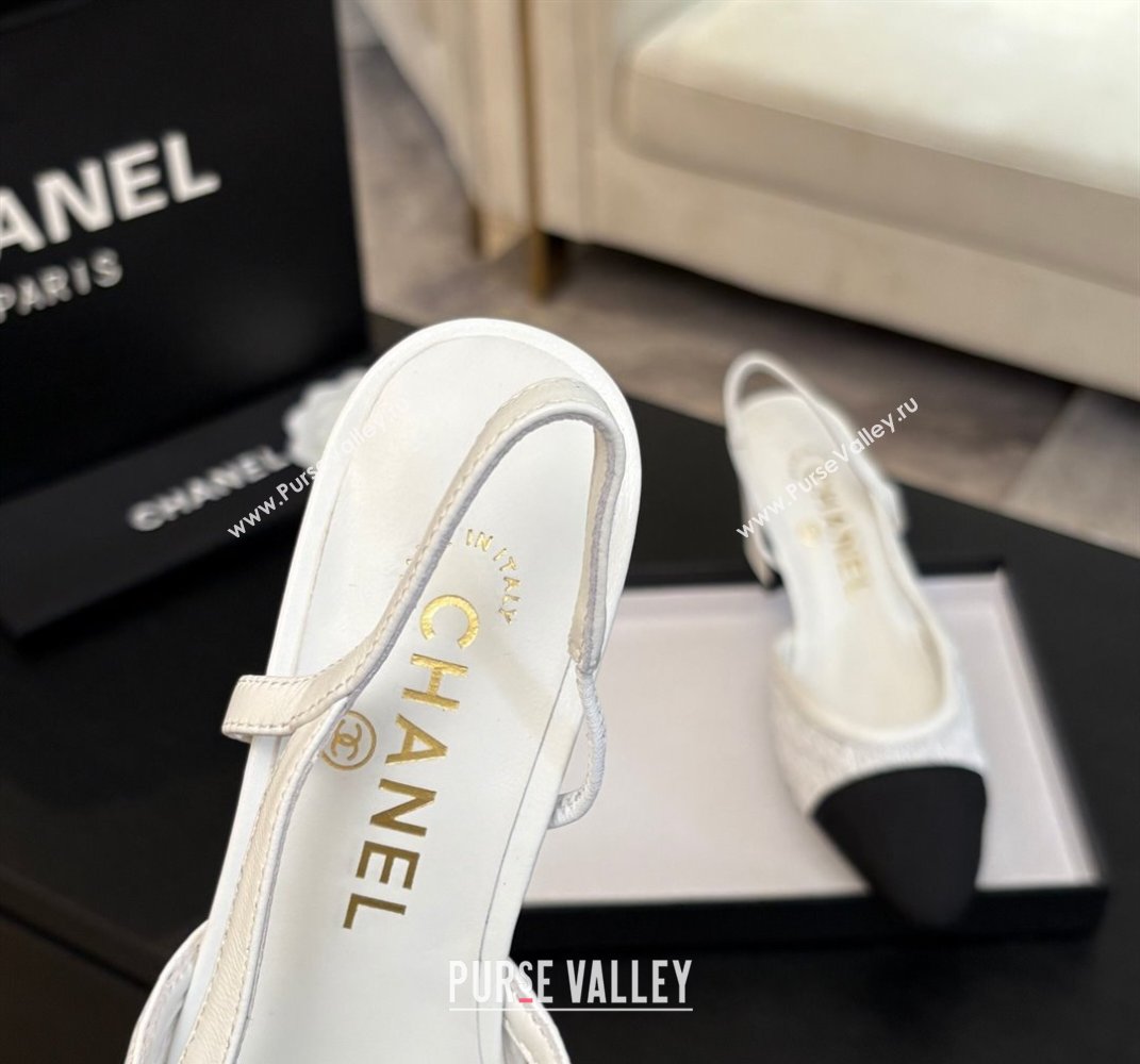 Chanel Embroidery Grosgrain Slingback Pumps 6cm White 2025 G31318 (MD-250610129)