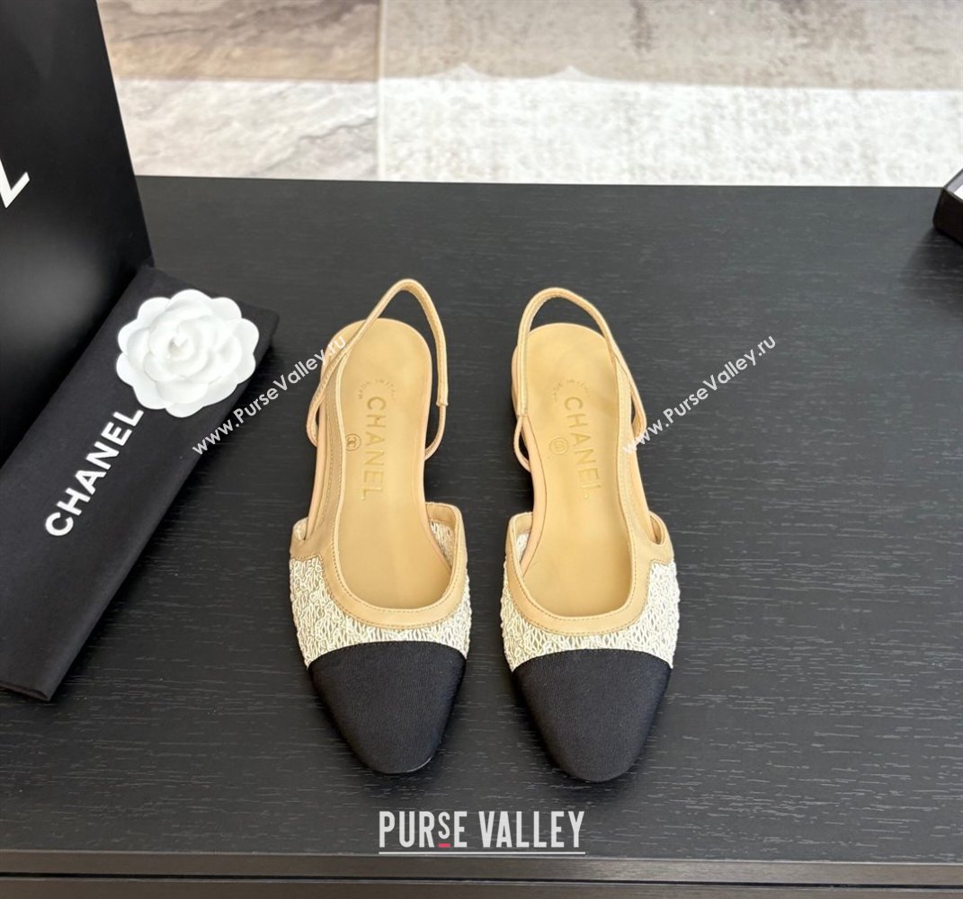 Chanel Embroidery Grosgrain Slingbacks Flat Beige 2025 G31319 (MD-250610130)