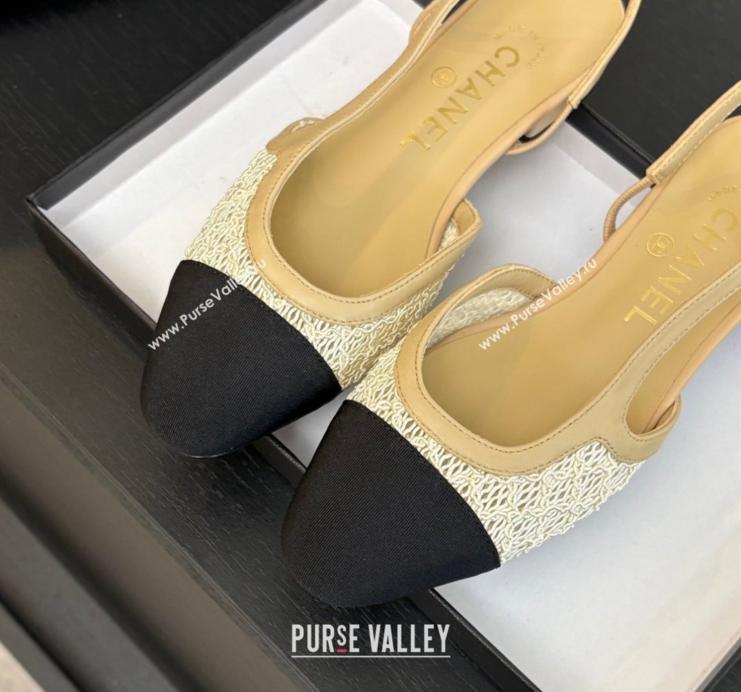 Chanel Embroidery Grosgrain Slingbacks Flat Beige 2025 G31319 (MD-250610130)
