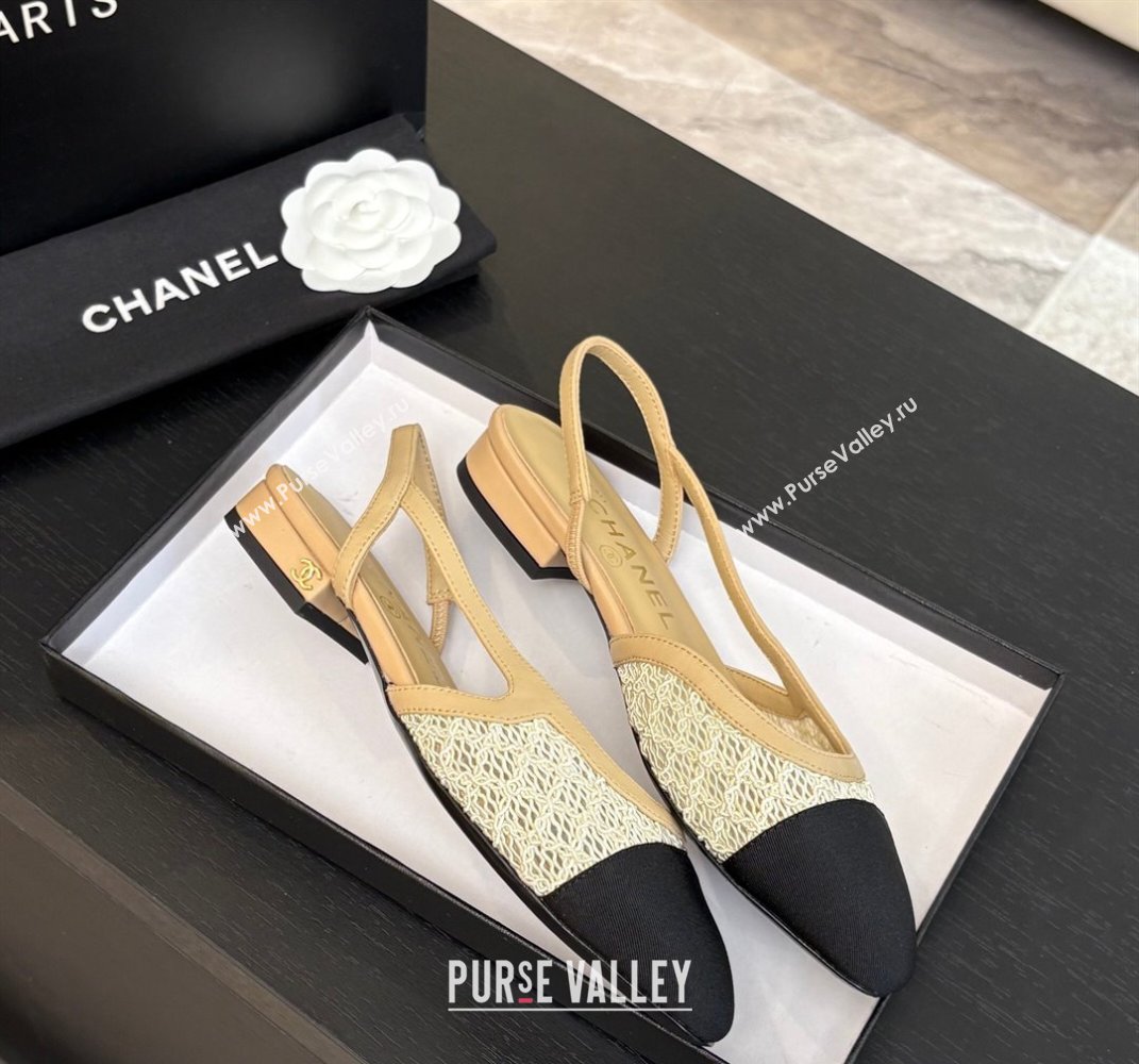 Chanel Embroidery Grosgrain Slingbacks Flat Beige 2025 G31319 (MD-250610130)